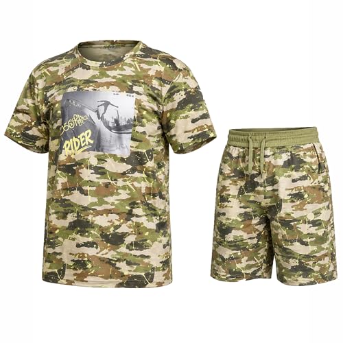 NOROZE Unisex Graphic T-shirt | Military Style Camo T-shirt Boys Girls Combat 2 Piece Set Top Shorts Shark Graphic Print Cotton Outfit (13 Years)