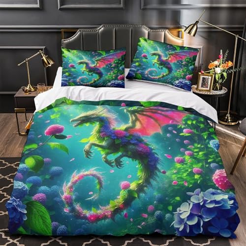 Housse de couette dragon 3D microfibre douce pour lit d'enfant facile à laver et fermer - 4