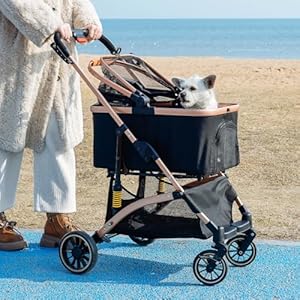 Pet Stroller, Dog Strollers with Removable Carrier, Pet Stroller for Cats and Small and Medium Dogs, 4 Wheels Travel Jogger for Puppies, Pet Gear Stroller with Large Storage Basket, Black
