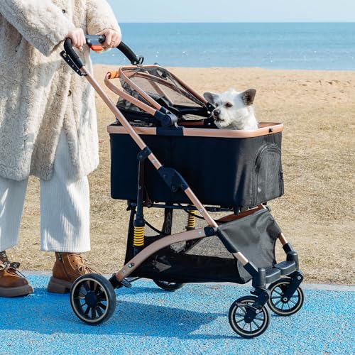 Pet Stroller, Dog Strollers with Removable Carrier, Pet Stroller for Cats and Small and Medium Dogs, 4 Wheels Travel Jogger for Puppies, Pet Gear Stroller with Large Storage Basket, Black Pet Stroller, Dog Strollers with Removable Carrier, Pet Stroller for Cats and Small and Medium Dogs, 4 Wheels Travel Jogger for Puppies, Pet Gear Stroller with Large Storage Basket, Black