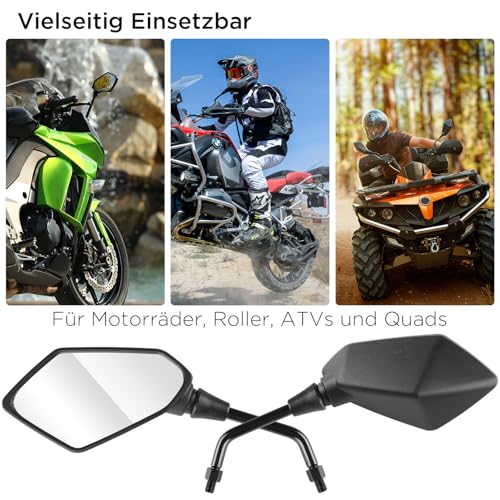 Evermotor Universal Motorrad Rückspiegel Spiegel E-Geprüft 2x M10 Rechtsgewinde, 2x M8 Rechtsgewinde + 1x M10 Linksgewinde, 1x M8 Linksgewinde, Spiegel für Quad Roller ATV Moped Scooter Schwarz