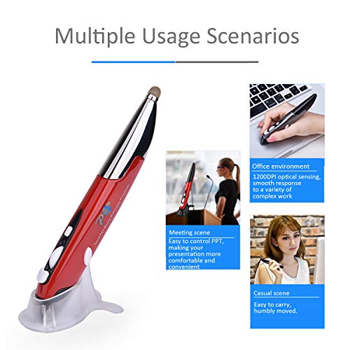 2020 Upgrade Wireless Optical Pocket Pen Mouse With Stylus Function, Promi 2.4G Usb Digital Optical Pen Mouse, Adjustable 800/1200/1600 Dpi Ergonomic Mice For Pc Laptop Notebook Computer Mac (Red) #TOP4