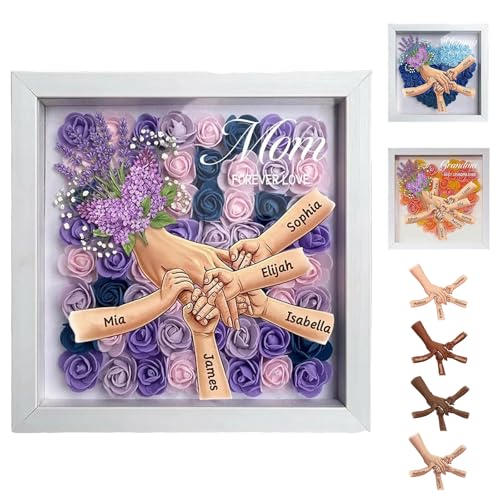 Lavender Personalized Mom Holding Hands Shadow Box, Personalized Mom Holding Hands Shadow Box, Custom Name Remembrance Frame, Mothers Day in Loving Memory Gift