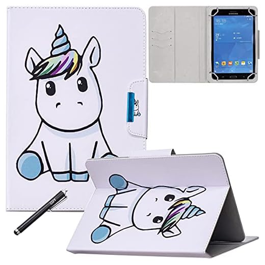 Universal Case for 7.0 inch Tablet, Newshine Stand Folio Case Protective Cover for All Round 7.0" Touchscreen Tablet, with Multiple Viewing Angles, Card/Cash Pocket - Sitting Unicorn