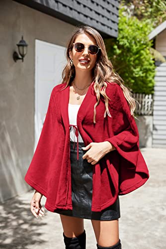 Ekouaer Women Wrap Shawl Open Front Sweater Cape Warm Winter Poncho Coat Oversized Thick Blanket Housewear Red #TOP6