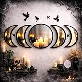 NESHE Moon Phase Mirror Set with Birds | Scandinavian Natural Home Boho Wall Decor | Aesthetic Witchy Bohemian Indoor Gothic Art Decorations for Living Room (Black)