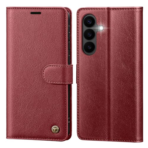 Étui en cuir bordeaux pour Samsung S26 avec protection RFID chic
