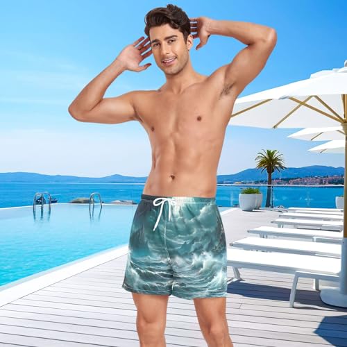 Sea Moutains Landscape Mens Swim Trunks with Liner, Cool Quick Dry Beach Swim Shorts, Swimwear Bathing Suits S4