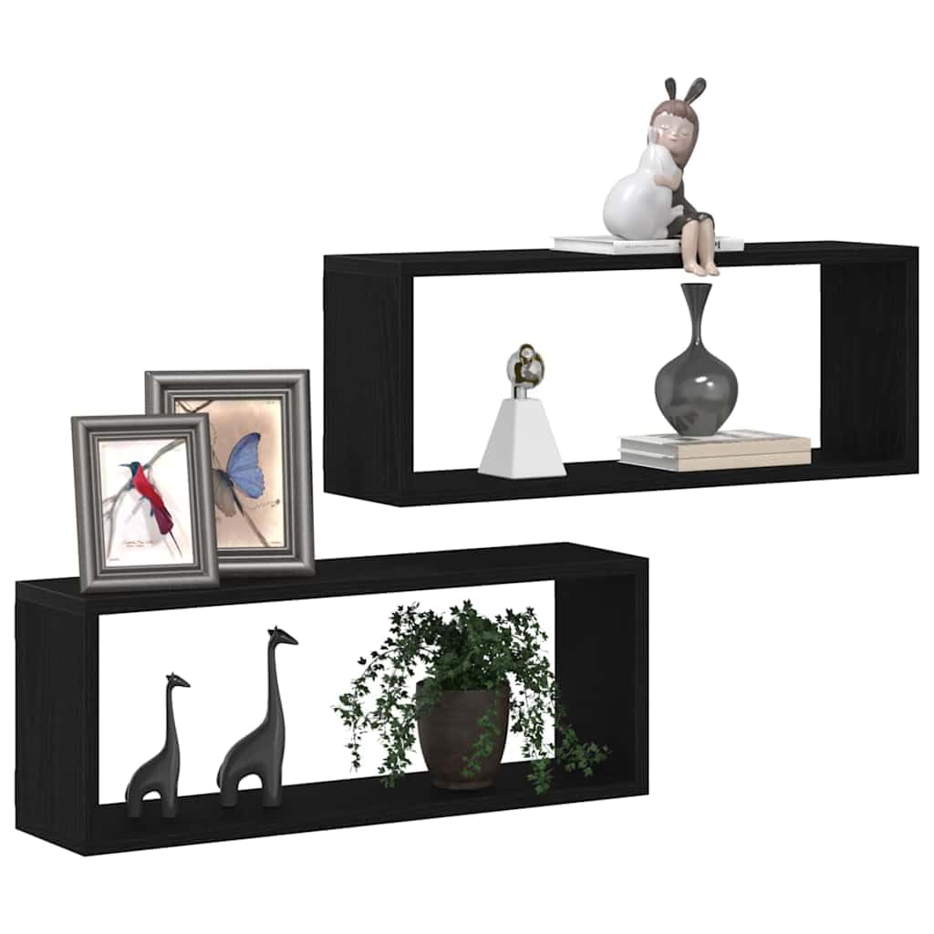 vidaXL Wall Shelves 2 pcs Black Oak 60 x 15 x 23 cm Engineered Wood, Living Room, Rectangular Wall Shelf, Modern Durable Display, Engineered Wood Storage, Minimalistic Functional Home Decor — image 1