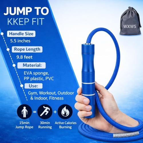 Image of Weighted Jump Rope - Heavy Jump Ropes with Adjustable Extra Thick Cable, Aluminum Handles, High-Speed Ball Bearings, Premium Skipping Rope for Workouts Crossfit Home Fitness MMA (Blue)