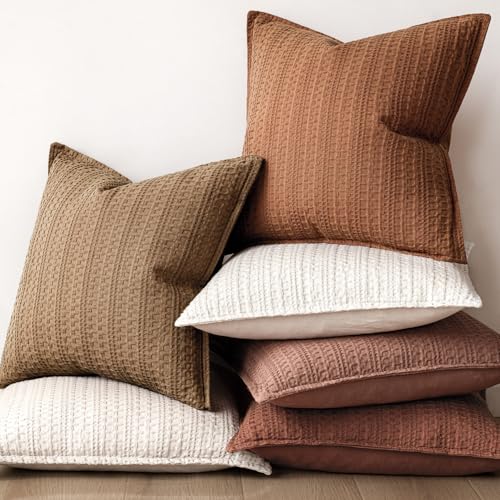 Image of Foindtower Set of 2 Decorative Cotton Waffle Weave Lumbar Throw Pillow Covers Euro Shams Cushion Covers Accent European Pillowcase for Bed Couch Bedroom Living Room Home Decor 12x20 Inch Orange Brown