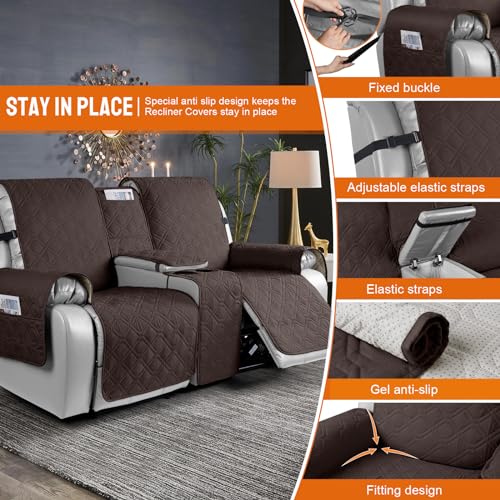 Image of VANSOFY Polyester Loveseat Recliner Cover With Console 100% Waterproof Sofa Slipcovers Non-Slip Reclining Couch Covers Split Sofa Cover Furniture Protector For Pets, Dogs(Chocolate)