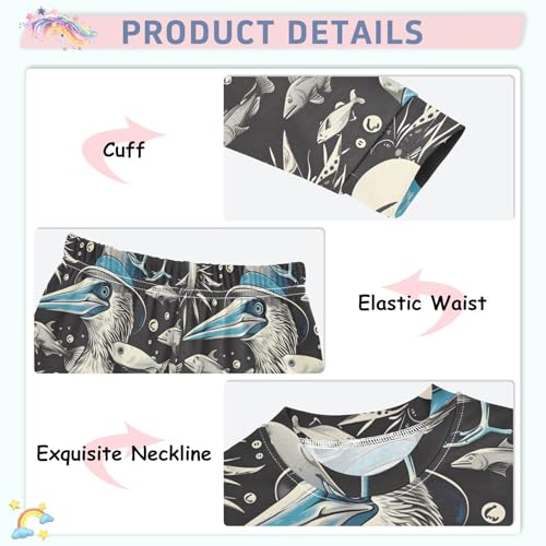 Pajama Sets Long Sleeve Blue Footed Booby Fish Soft Comfy Sleepwear 2 Piece PJS 3-8T4