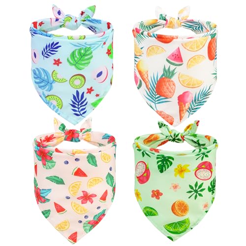 EXPAWLORER Dog Cooling Bandana - 4 Pack Hawaii Dog Bandanas, Summer Triangle Cool Scarfs Bibs, Hot Weather Pet Neck Cooler with Cute Fruits Pattern for Small Medium Large Dogs Puppy, Large