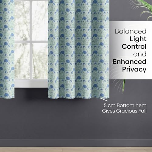 Image of haus & kinder Digital Printed Cotton Window Curtains 5 Feet Long Pack of 2 Window Curtains, 5 Feet Curtains for Window (Rosette, Blue 130x152 CM)