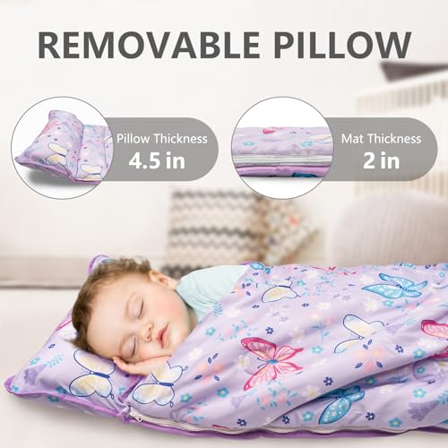 Image of Primlect Toddler Nap Mat Extra Large Thickened 55''x35'', Soft Sleeping Bag with Detachable Minky Blanket and Pillow, Portable for Daycare, Preschool, Kindergarten, Travel, Boys and Girls