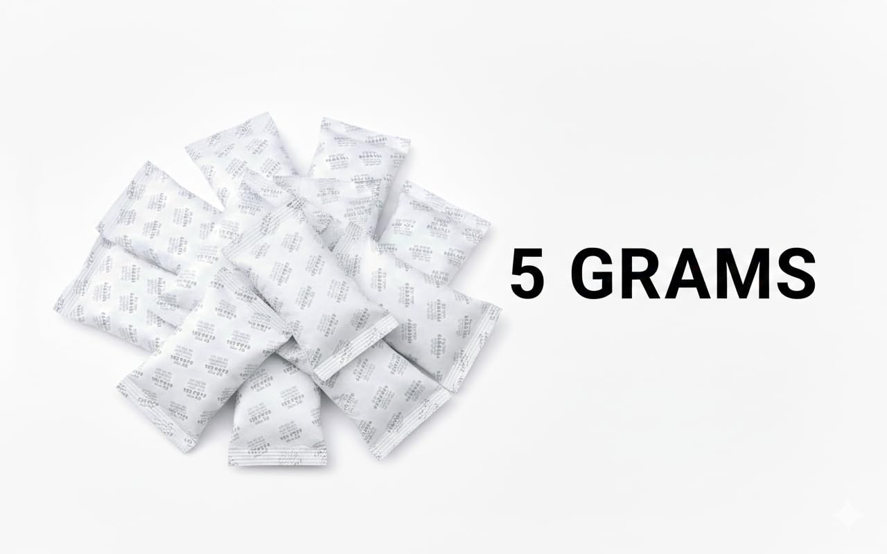 KDeX Silica Gel 5gm Pouch 100 pcs Pack, Silica Gel 500 Grams Pack, Dehumidifier Moisture absorbents 2