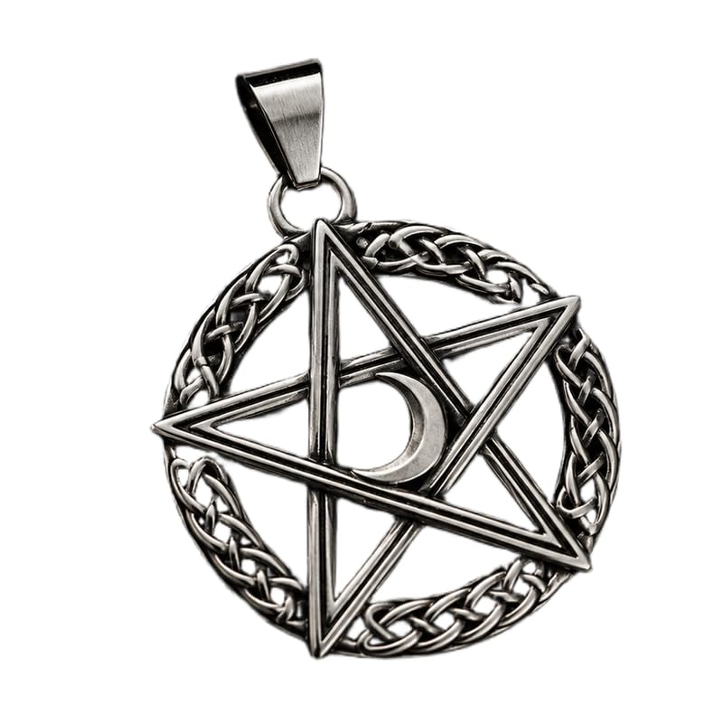 Stainless Steel Moon Pentacle 28X28mm Pendant Silver Plated Charm Necklace Without Chain Handmade For Men & Women Power Symbol Meaningful Jewelry |LK_SSC_0310-image-0
