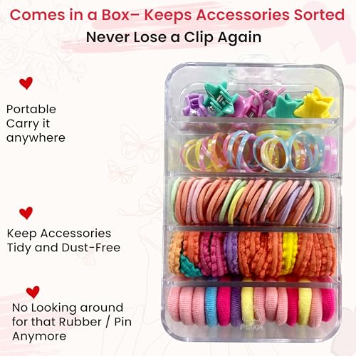Image of TEMPERIA Hair Accessories Birthday Gift Items for Girls & Kids | Combo of Hair Claw Clips, Rubber Band, Hair Pins & More | Cute Hair Styling Kit for Baby Girls for Party & Wedding | Multicolor -100pcs