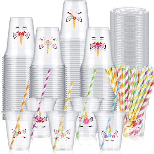 FoldTier 60 Set Unicorn Party Plastic Cups Bulk 14 oz