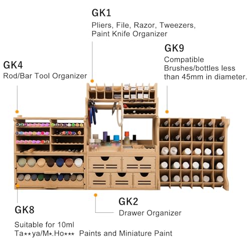 Image of Plastic Model Paint Rack and Tool Storage, MDF Material, Large Capacity Workbench GK RS