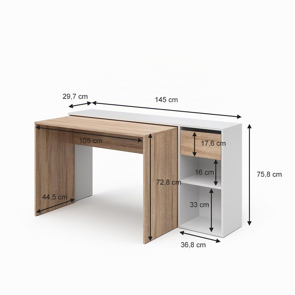 Vicco Escritorio Ben, Blanco/Sonoma, 145 x 46.4 cm