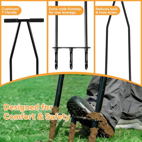 FULUPET Manual Lawn Aerator Tool - Heavy Duty Core Aerator with Side-Eject Hollow Tines - Professional Alloy Steel Soil Aerator for Compacted Clay Soil - Ergonomic Yard Grass Aeration Tool by FULUPET - Image 4