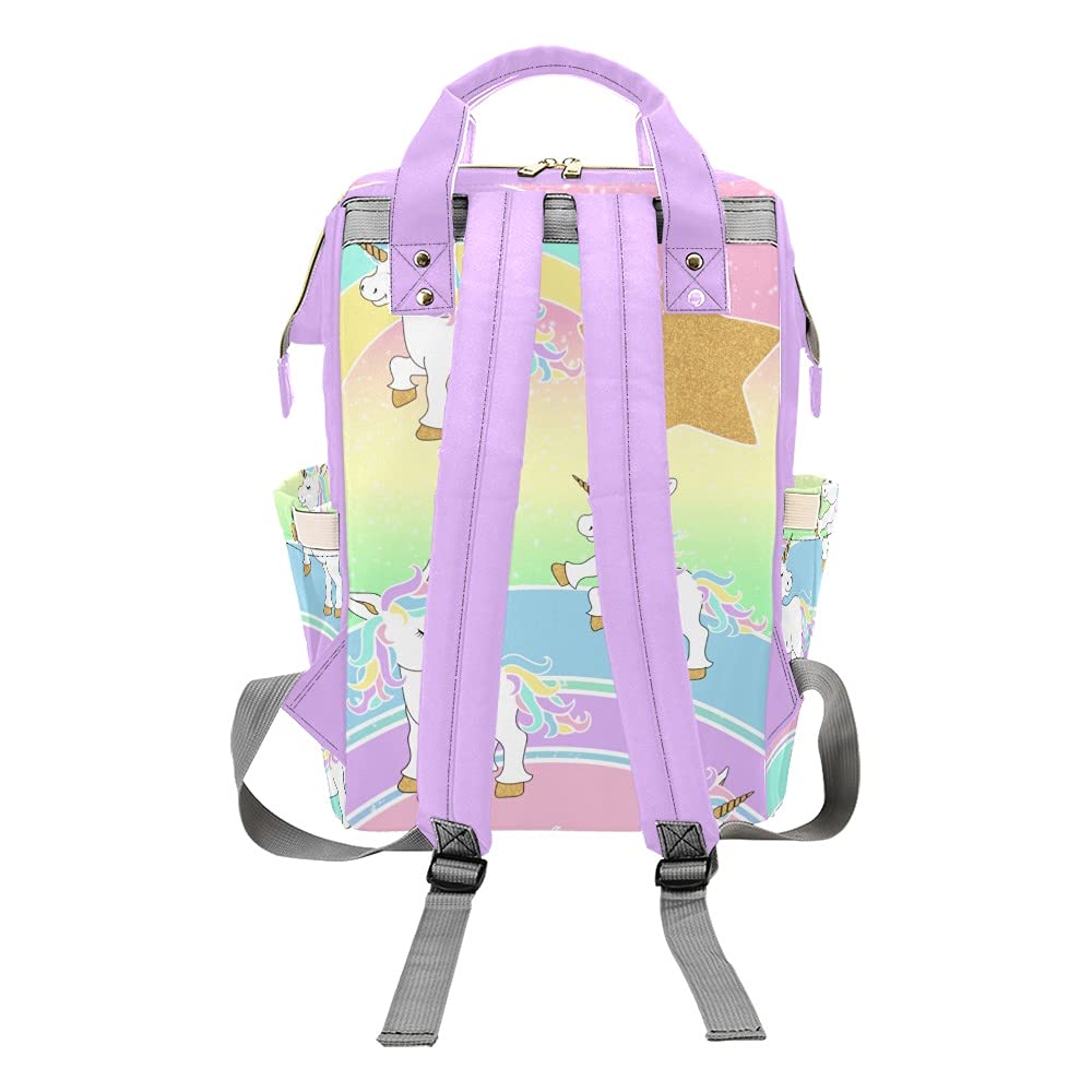Magical Colorful Unicorns Personalized Diaper Bag Backpack Tote with Name,Custom Travel Nappy Mommy Bag Backpack