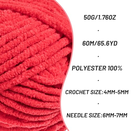 Image of 3 Pack Fluffy Velvet Yarn for Crocheting,Baby Blanket Yarn for Crocheting Soft,150g(196.8yds) Amigurumi Yarns,Plush Chenille Crochet Yarns,Puzzle Yarn for Crochet Weaving Craft(3 Red)