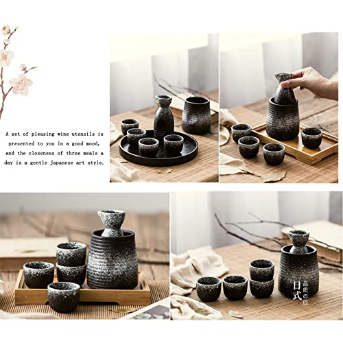 Juego de sake de cerámica con cuatro copas y caja de almacenamiento de porcelana 4