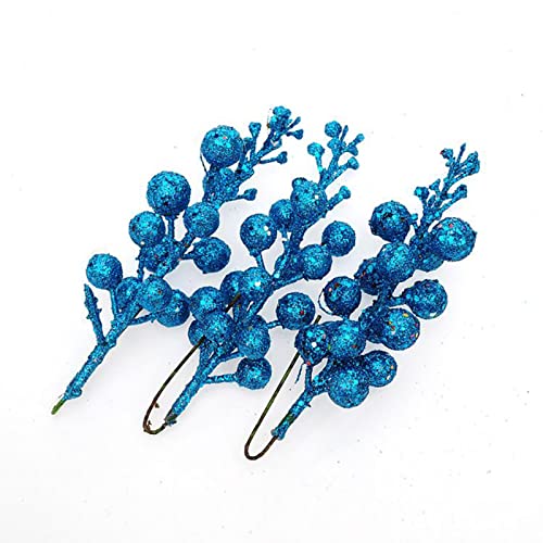 Tgone Christmas Tree Decoration Fruit Christmas Wreath Rattan Accessories 15 Head Gold Powder Sequins Imitation Cherry Berry Wall Decorations (Blue, One Size) #TOP4