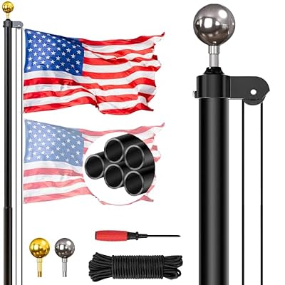 Gientan 20FT Sectional Super Thick Flag Pole Kit, Heavy Duty 13 Gauge Aluminum in Ground Flagpole with 3x5 American Flag for Residential or Commercial, Black