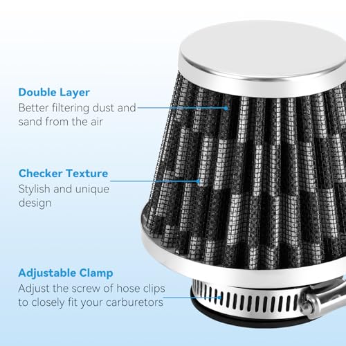Image of EOPOAYI 38mm(1-1 /2 inch) Air Filter Compatible with GY6 139QMB 125cc 110cc 50cc Taotao Baja Jonway Roketa Loncin Scooter Moped ATV Quad 4 Wheeler Go Kart Pit Dirt Bike Parts Silver with Fuel Line