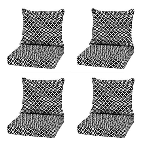Image of Arden Outdoor Deep Seat Cushion Set, 4-Pack, 22x24, Black Demi Tile | Sofa, Couch, Conversation Set, Weather-Proof, Rain-Proof, Fade Resistant for Chair, Mold and Mildew Resistant