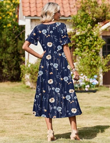 Image of Zeagoo Womens Summer Dresses 2026 Casual Midi Dress Flowy Sundress Ruffle Short Sleeve Tiered Dresses A Line Boho Dress