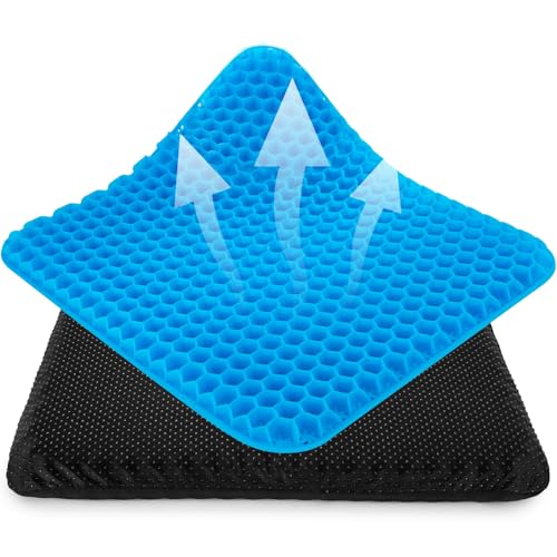 Nymblis Gel Seat Cushion Honeycomb Cushion with Cloth Cover Soft Sitter with Relieving Back Coccyx Pain Pressure Ergonomic Design for Office Chair Car Wheelchair(Blue 42cm)
