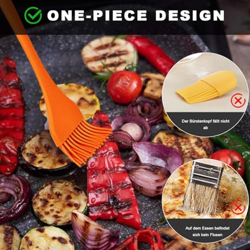 RAYAKT 3er Set Backpinsel Silikon, Silikonpinsel 20.5cm Länge mit 9cm/7cm/3cm Pinselköpfen, für Kochen BBQ Grillen, Praktisches Backpinsel Silikon Set