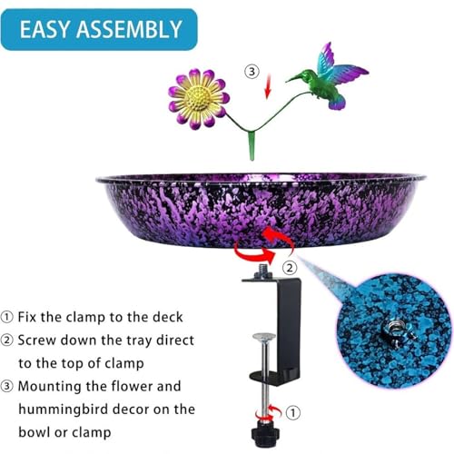 Bain d'oiseaux en fer avec bol d'eau extérieur et support réglable de clôture - 4