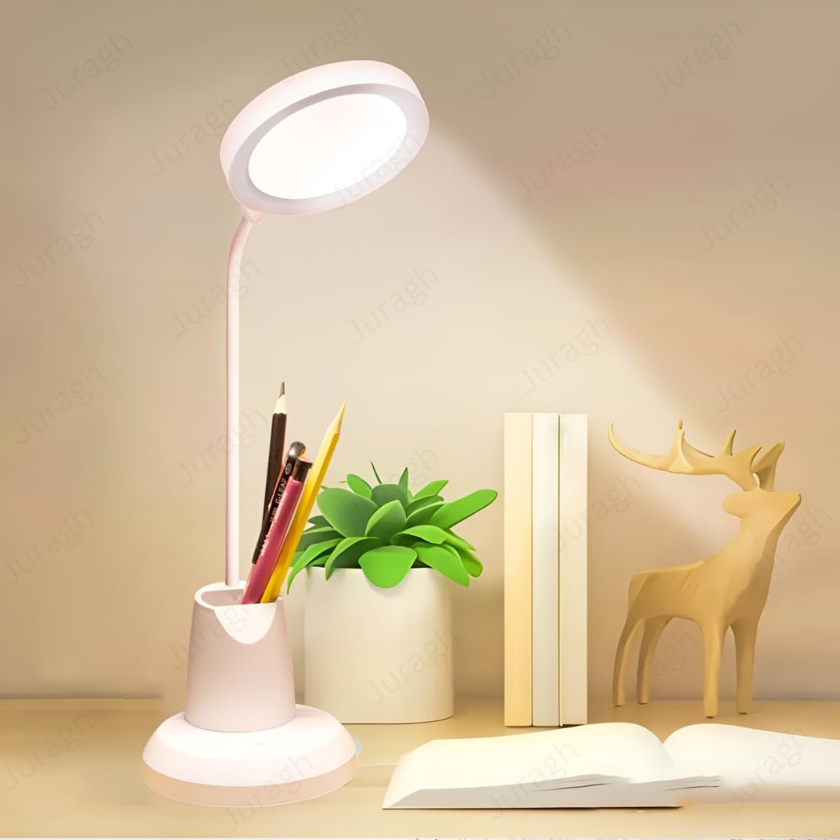 LED Desk Lamp with Pen Mobile Holder USB Rechargeable Study Lamp with Touch Sensor 3 Light Modes Eye Protection Warm White Night Light for Bedroom Office Home (Round)-image-49