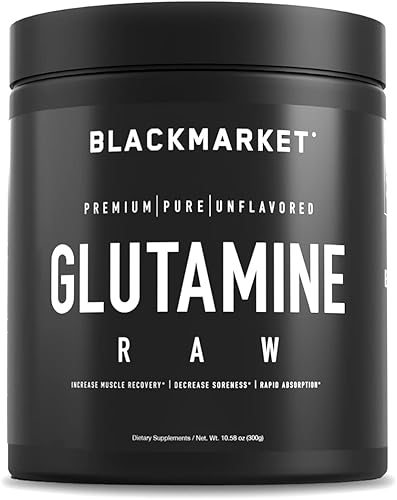 BLACKMARKET RAW Glutamine - Mezcla de bebidas en polvo para entrenamiento para hombres y mujeres mejora la recuperación y reduce el dolor muscular