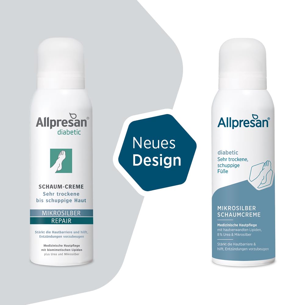 Allpresan Diabetic Microsilver+ Repair - Espuma para pies con microplata para piel muy seca a escamosa en diabetes mellitus, 125 ml (3 unidades)