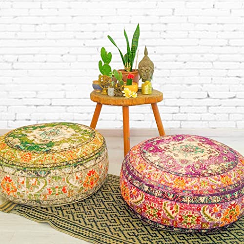 Mandala Life Art Bohemian Pouf Ottoman Cover - 24X8 Inches - Round Floor Pillow Case - Boho Decor Pouffe - Yoga Cushions #TOP6