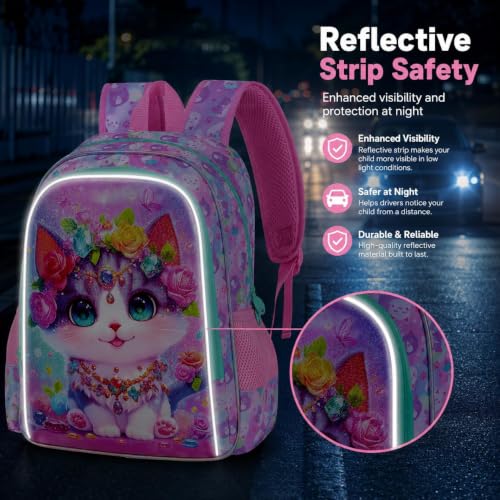Image of 3Pcs Cat Backpack for Girls, 16 inch Kids School Backpacks with Lunch Box, Bookbag for Elementary Preschool Kindergarten(Pink)