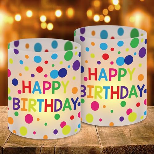 Cadimus 12 Windlicht Tischdeko Geburtstag, Windlichter Happy Birthday, Geburtstagsdeko Tischdeko, Happy Birthday Deko Bunt, Windlicht Kindergeburtstag, Geeignet für Teelichter oder Kerzen
