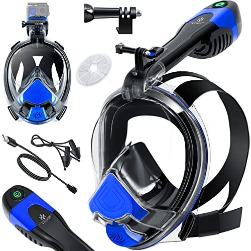 KESSER® Tauchmaske Schnorchelmaske Mit Elektrischem Lüfter Vollmaske Vollgesichtsmaske CO2-Standard-Tauchermaske Inkl. Kamerahaltung für Kinder und Erwachsene Müheloses Atmen 180° Sichtfeld, Blau