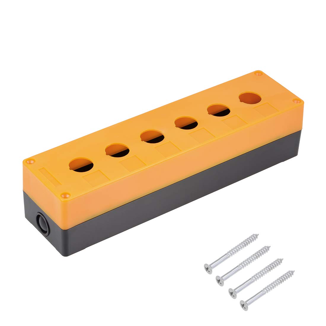 sourcing map Push Button Switch Control Station Box 22mm 6 Button Aperture Yellow and Black