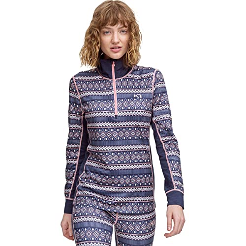 Kari Traa Lune Half Zip Women's Baselayer Top- Polyester Blend Fitted Long Sleeve Knit Thermal Shirt, Marin, Small #TOP23