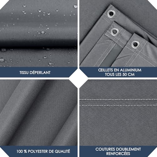 Voile d'ombrage imperméable rectangulaire avec protection rayons UV