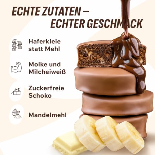 FitnesSHOCK Protein Brownie Snack ohne Zusatz von Zucker, Kekse mit 15% Eiweiß, Dunkle Schokolade, sättigende Ballaststoffe, low carb, weiche Konsistenz, 10 Stück х 50g - Banane Geschmack 4