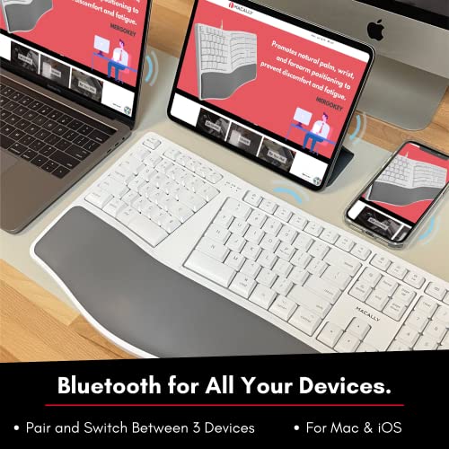Macally Wireless Ergonomic Keyboard For Mac - Built For Comfort - Compatible Apple Bluetooth Keyboard With Wrist Rest - Rechargeable Ergo Split Keyboard For Macbook Pro/Air, Imac, Mac Mini #TOP3